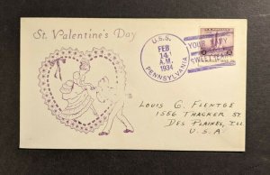 1934 USS Pennsylvania Navy Cover to Des Plaines IL Your Navy Sweetheart Cancel