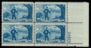 US #1024 Future Farmers P# Block of 4; MNH