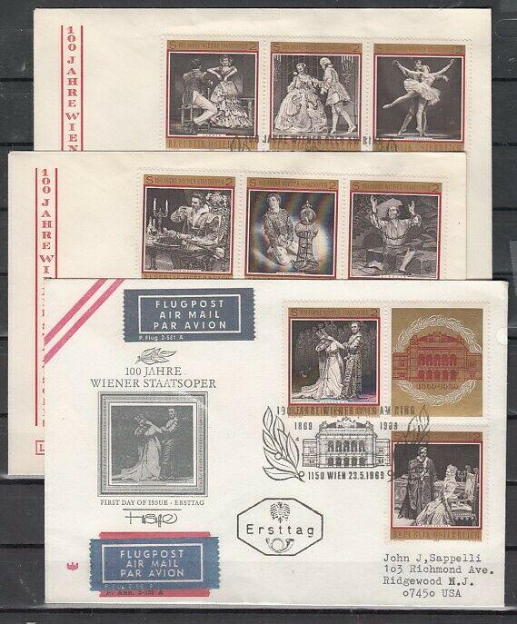 Austria, Scott cat. 840 A-H. Vienna Opera House Centenary. 3 First day covers. ^