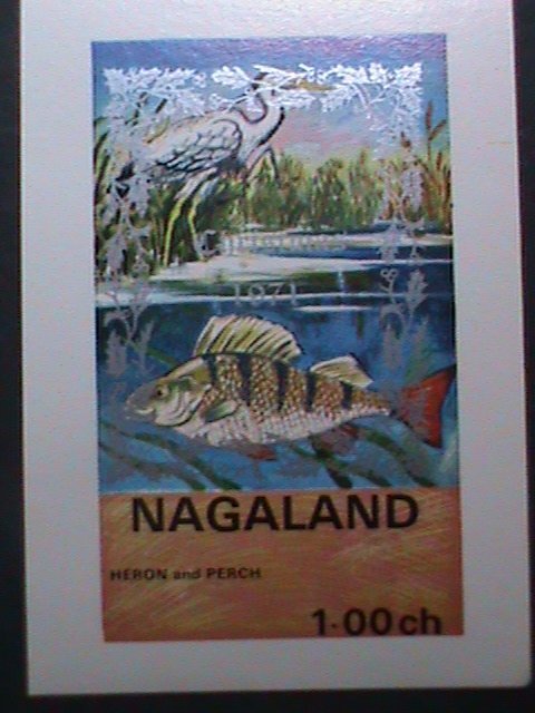 ​NAGALAND-PROMOTION SALES-HERON BIRD & PERCH FISH-MNH IMPERF S/S VERY FINE