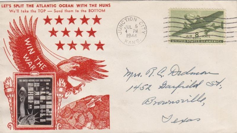 1944, Patriotic Cover, Junction City, KS to Brownsville, TX (S13692)