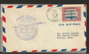 Just Fun Cover #C11 FIRST FLIGHT COVER BEAUMONT TEX. JAN/23/1929 Cover (11729)