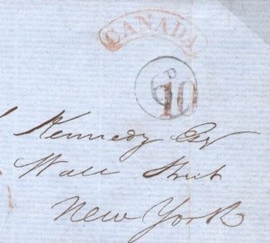 CANADA Cover Ontario *COBOURG* CDS *6d* USA New York *10* Charge 1851 MAL581