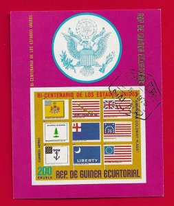 EQUATORIAL GUINEA 1975 200e US COLONIAL FLAGS S/S - USED/CTO