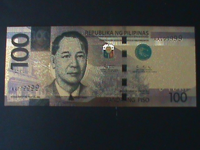 ​PHILIPPINES-2019-24 KARAT GOLD REPLICA $100 PESO BANK NOTE-WITH CERIFICATE VF