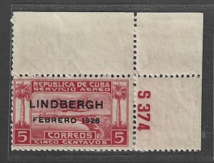 CUBA Scott # C2 Mint NH 5c Bi-plane Lindbergh O/P Air Mail.stamp 2018 CV $10.00+