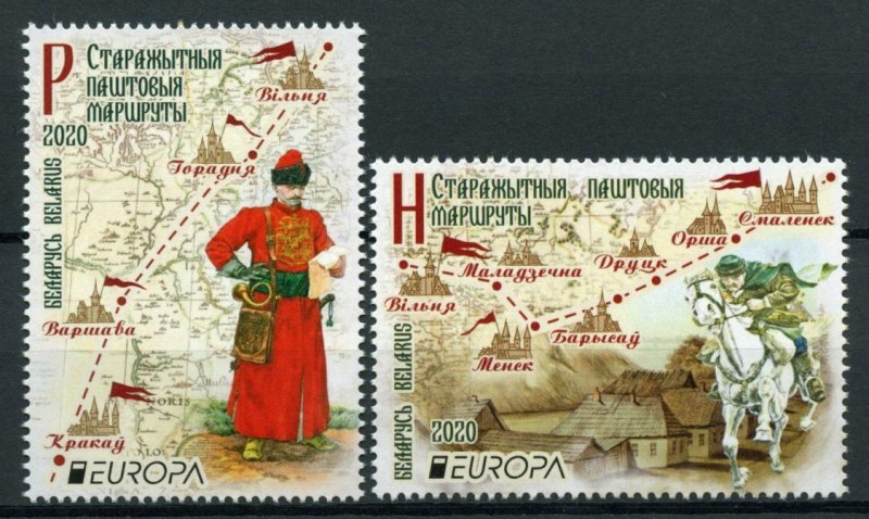 Belarus Europa Stamps 2020 MNH Ancient Postal Routes Services Horses 2v Set