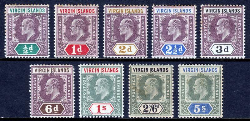 VIRGIN ISLANDS — SCOTT 29-37 (SG 54-62) — 1904 KEVII SET — MH — SCV $123.75