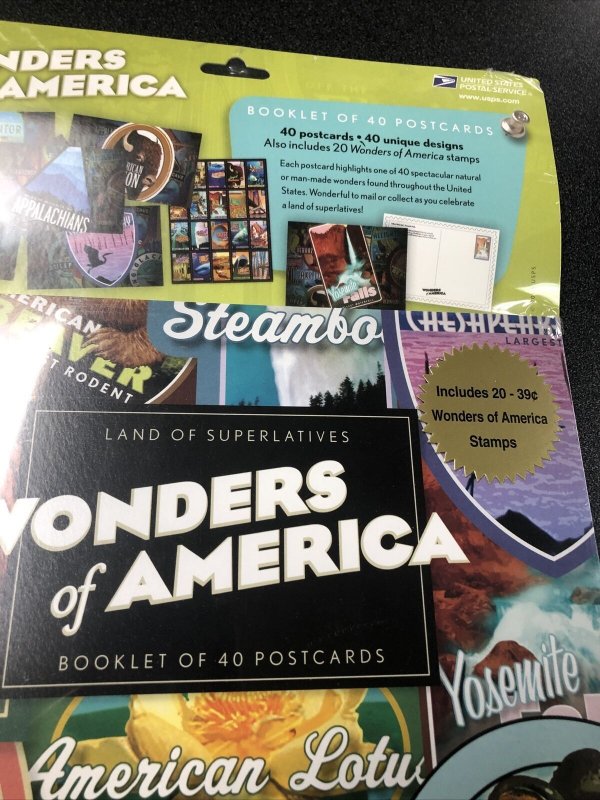 USPS Wonders of America Booklet of 40 Postal Cards & 20 - 39c Stamps  Unopened.