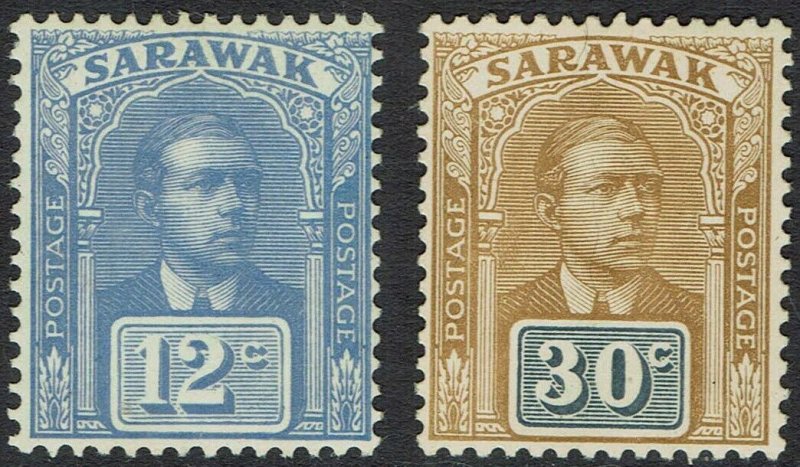 SARAWAK 1922 RAJA BROOKE 12C AND 30C NO WMK 