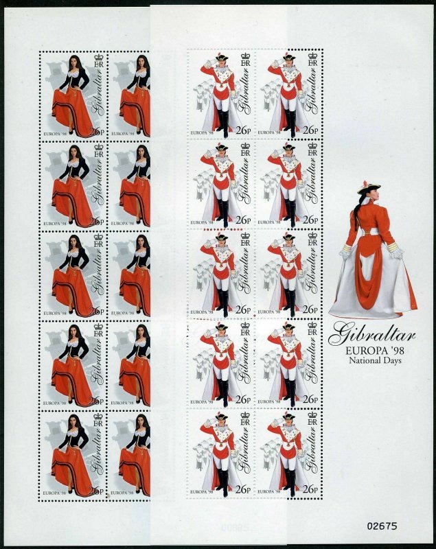 Gibraltar 760-763 sheets,MNH.Michel 834-837 klb. EUROPE-1998.Costumes.