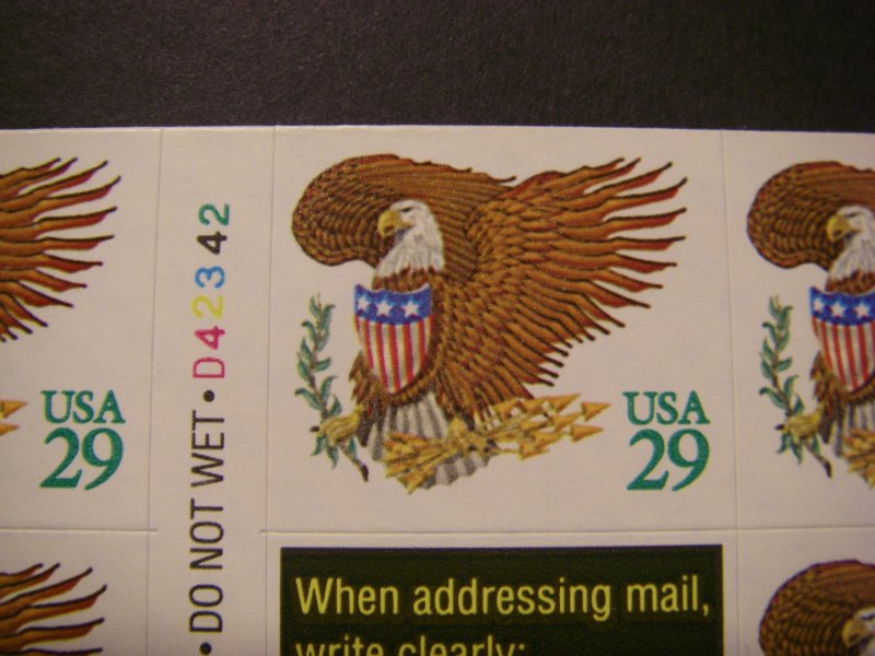 Scott 2596a, 29c Green Eagle, Pane of 17, #D42342, MNH Booklet Beauty, CV $35