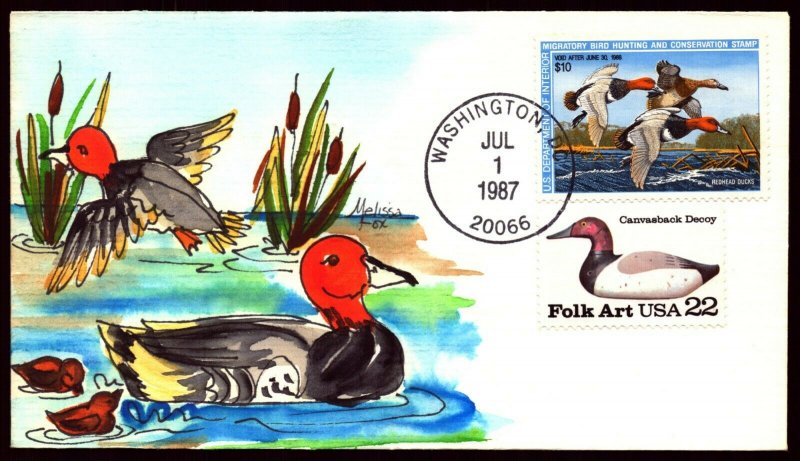 Scott RW54 $10.00 Duck Stamp Melissa Fox Hand Painted FDC #18