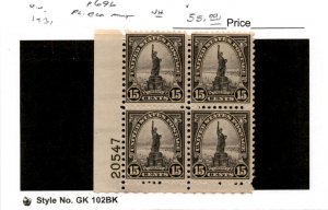 United States Postage Stamp, #696 Mint NH Plate Block, 1931 Statue Liberty (AC)