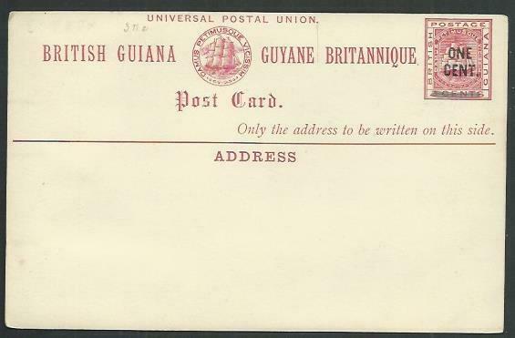 BR GUIANA QV ONE CENT on 3c ship type postcard fine unused.................61479