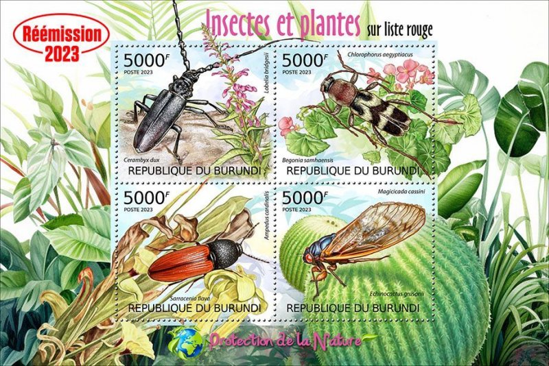 BURUNDI - 2023 - Red List of Insects & Plants - Perf 4v Sheet -Mint Never Hinged