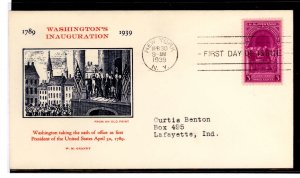 US 854 1939 Washington Inauguration commemorative on an addressed(typed) FDC with a Grandy cachet