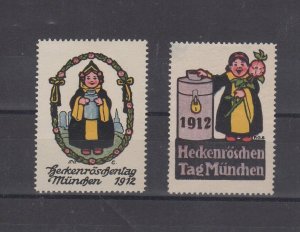 German Advertising Stamps- Pair of 1912 München Hedgerose Day 
