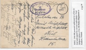 1940 SS Police Regiment, Krakow, Poland to Kiel Card is signed by ... (M6940)