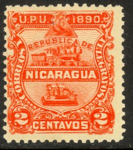 NICARAGUA 1890 2c LOCOMOTIVE and TELEGRAPH KEY Issue Sc 21 MH