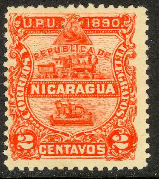 NICARAGUA 1890 2c LOCOMOTIVE and TELEGRAPH KEY Issue Sc 21 MH