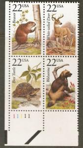 US Plate Block Wildlife (2286-2335) Lower Left 1987 MNH