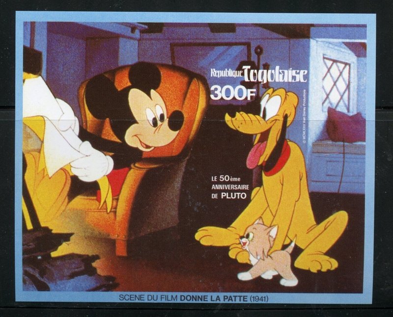 DISNEY  TOGO 50th ANN OF PLUTO  IMPERF SOUVENIR SHEET MINT NH