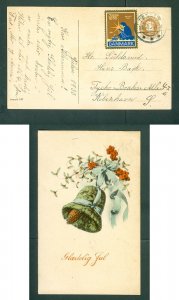 Denmark. 1930 Christmas Card 10 Ore + Seal, Tonder. Bell,Flowers. Copenhagen