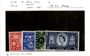 Great Britain, Postage Stamp, #313-316 Mint Hinged, 1953 Queen Elizabeth (AI)