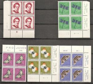 Switzerland B207-11 MNH 1951 Butterflies Blocks CV $40.00