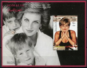 Somalia Royalty Stamps 2002 MNH Princess Diana Prince Harry William 1v S/S III