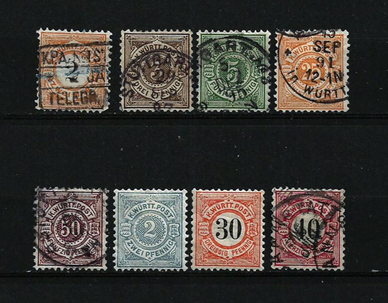 GR Lot 8788 Württemberg 1881-1900 Michel 52-62  part sets Altdeuschland Ziffer i