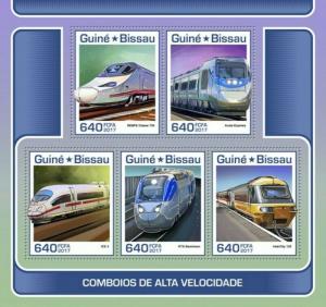 Guinea-Bissau - 2017 Speed Trains - 5 Stamp Sheet - GB17701a