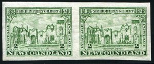 Newfoundland #213a Cat$40, 1933 3c green, imperf. horizontal pair, hinged