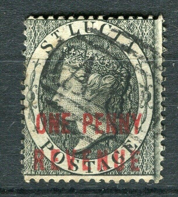 ST.LUCIA; 1882-84 classic QV surcharged issue ONE PENNY REVENUE used