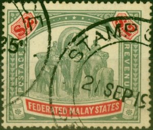 Fed of Malay States 1907 $2 Green & Carmine SG49 Fine Used Fiscal Cancel