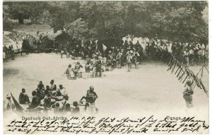 German East Africa 1905 Dar-es-Salaam cancel on postcard, shows native soldiers