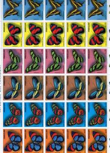 Paraguay 1973 Butterflies Sheetlet of 5 Strips (35) Sc#1498