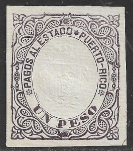 PUERTO RICO 1872-78 1p Black Brown Payments To The State Revenue Cut Square MNG