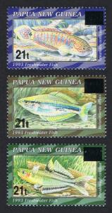 Papua NG Fish 3v Emergency Overprints SG#759-761 SC#876-878