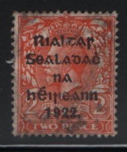 Ireland 1922 used Sc 42 2p KGV, orange, black overprint 15.75 x 16mm