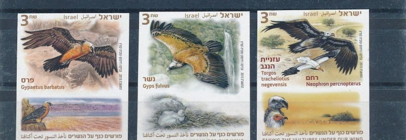 ISRAEL 2013 FAUNA TAKING THE VULTURES UNDER OUR WING UN PERFORATED TAB SET  MNH