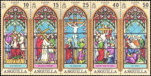 Anguilla #144a, Complete Set, Strip of 5 Folded, 1972, Never Hinged