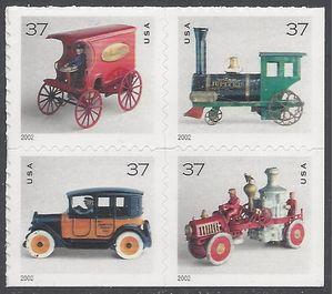 #3642-3645 37c Antique Toys Booklet Block/4 2002 Mint NH