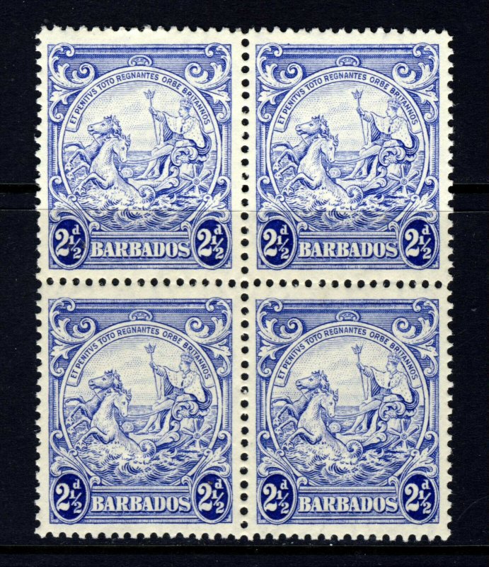 BARBADOS 1938 2½d. Ultramarine Badge of Colony BLOCK OF FOUR SG 251 MNH