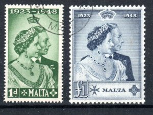 Malta 1948 Royal Silver Wedding set SG 249-50 FU CDS