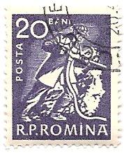 Romania 1352 (used) 20b miner, blue vio (1960)