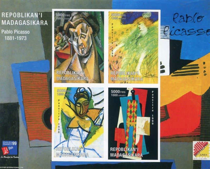 Malagasy 1999 Pablo PICASSO PAINTINGS Sheet (4) Imperforated Mint (NH)