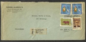 ECUADOR 658 C340 & C386 (x2) STAMPS MARKS & CLERK NY REGISTERED COVER 1962