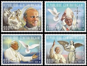 C A R - 2020 - Pope John Paul II - Perf 4v Set- Mint Never Hinged